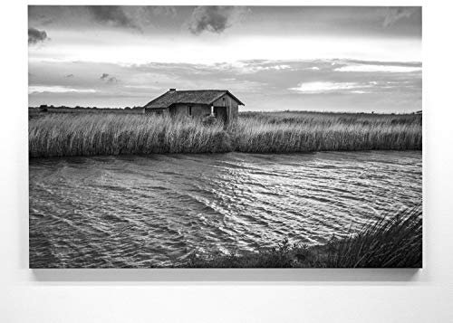 BilderKing Atemberaubendes schwarz weiss Nordsee Leinwand-Bild 90x60cm, Motiv Insel Föhr. Ein einzigartiges Wandbild als Deko für Wohnzimmer, Schlafzimmer, Küche. Aufgespannt auf Holzrahmen