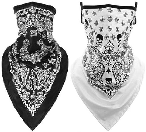 Unisex Bandana Gesichtsbedeckungsmaske Schal Gesicht Rave Sturmhaube Halsmanschette mit Ohrschlaufen, Staubtuch, waschbar, Wind Motorradabdeckung für Frauen/Männer (Packung mit 2 bis 2 Stück)
