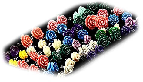 Tata Gisèle Orecchini a bottone in acciaio inox, a forma di rosa, diversi colori, Acciaio inossidabile