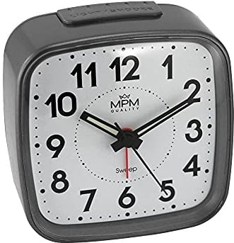MPM Quality Design Kunststoff Wecker, Alarm Clock, Grau, Modern, Analog, aufsteigender Alarm, Snooze, Schlummerfuntion, Nachtlicht, Tisch Dekoration für Home, Schlafzimmer, Büro