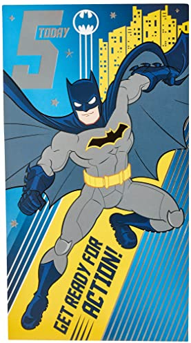 Batman Danilo DC Geburtstagskarte zum 5. Geburtstag – 5 Today Get Ready for Action!, mehrfarbig, 22,9 x 12,7 cm