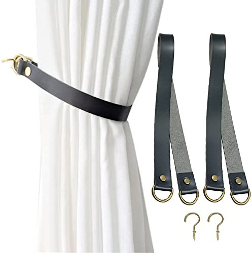 SCRTB Raffhalter aus Leder, 2 Stück, Vorhang-Raffhalter, für Büro, Wohnzimmer, Café, Balkon, Vorhangschnalle, dekorativ (schwarz)