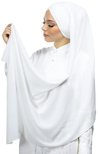 Hijab zum Überziehen mit integrierter Mütze aus Chiffon, für muslimische Frauen, verhüllt, islamischer Schal, Schleier, Slip-on HE100, elfenbeinfarben, One size