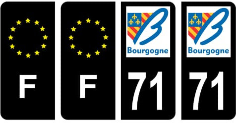 HADEXIA Nummernschild-Aufkleber, französisches Departement 71, Oldtimer und Loire, Alte Region Bourgogne, Schwarz, Farbe & F Frankreich, Europa, 4 Stück