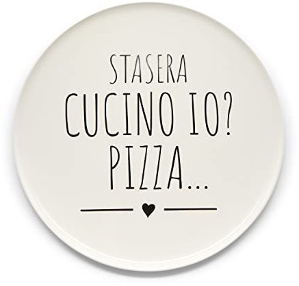NUVOLE DI STOFFA Piatto pizza STASERA CUCINO IO? PIZZA scritta nera 31,4x1,6 cm
