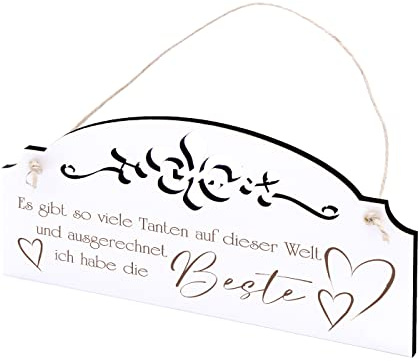 Schild Spruch Beste Tante der Welt - Vintage Türschild mit Ornamenten 20x10cm