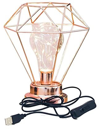 QQY Lampada da tavolo diamantata, Lampada da comodino nordica con lampadina in ferro Lampada da comodino con illuminazione decorativa azionata tramite USB (Oro rosa)