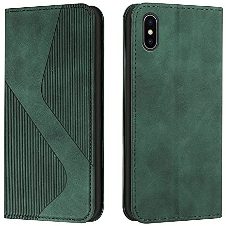 Mo-Somnus Kompatibel mit iPhone XS Max Hülle, Magnet PU Leder Flip Wallet Case Tasche Handyhülle, Stoßfeste Klappbar iPhone XS Max (6,5 Zoll) Brieftasche Klapphülle mit [Kartenfächer] (Grün)