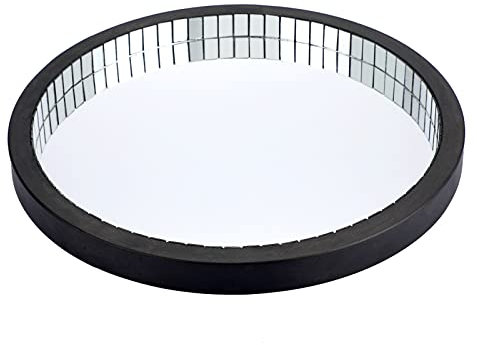 BSTKEY Vassoio a specchio in vetro a mosaico nero, decorativo, rotondo, per gioielli, profumi e bigiotteria, vassoio da portata da 30 cm, per comò, tavolino da caffè, camera da letto