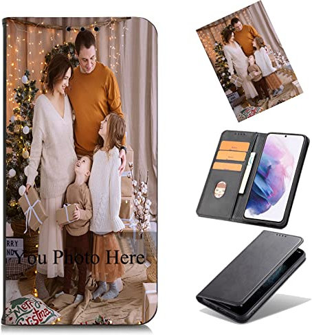 TIANDIMY Personalized Custom Photo Leather Wallet Flip Phone Case for Samsung Galaxy A10,Custom Picture Image Name on Leather Side Flip Stand Cover for Samsung Galaxy A10 - Black