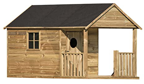 4IQ Spielhaus Kinder Outdoor 170x270x171 cm - Kinderhaus ab dem 1. Lebensjahr - Kinderspielhaus Outdoor aus Holz - Gartenhaus Kinder mit Fenster