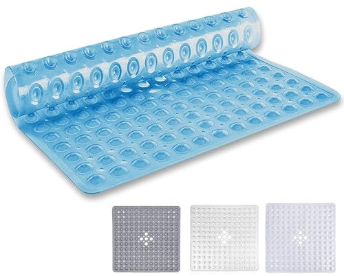 MOONLIGHT20015 Tapis de douche carré antidérapant et anti-moisissure en caoutchouc PVC pour douche intérieure avec ventouses puissantes et trous de drainage, doux au toucher, lavable en machine (bleu)