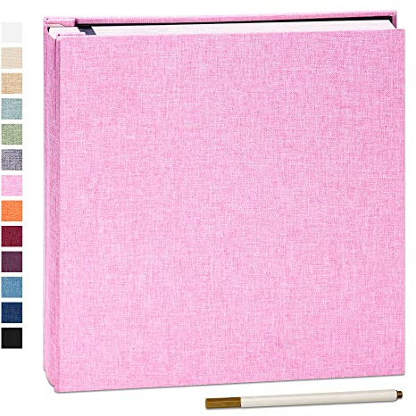 Yopih Photo Album Self Adhesive Book 60 Pages 33x32cm Pink | Linen Cover, Scrapbook Album, 4X6 8X10 Photos, Metallic Pen, Save Baby Growth Wedding Travel