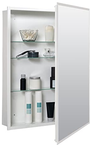 Zenna Home Rahmenloser abgeschrägtem Spiegel und 3 Ablagen, Oberfläche oder Aussparung, Stahlkörper, 61 x 76 cm Medizinschrank, Stahl