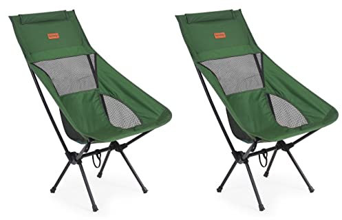 Rainberg Ultra Lightweight High Back Camping Chair, Folding Chair, Camping Chairs for Adults, Foldable Garden Outdoor Picnic BBQ Chairs. (Pack of 2, Green)