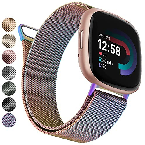 Vancle Cinturino compatibile con Fitbit Versa 3/Versa 4/Fitbit Sense/Sense 2 da donna, traspirante, in acciaio inox, regolabile, cinturino di ricambio in metallo (colorato, piccolo)