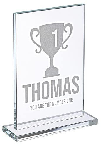 Wanapix | Trophée Personnalisé avec Nom et Texte | Verre Gravé (échelle de Gris) | Trophée Personnalisé | Boîtier de Rangement Inclus | Rectangulaire | Premier Prix