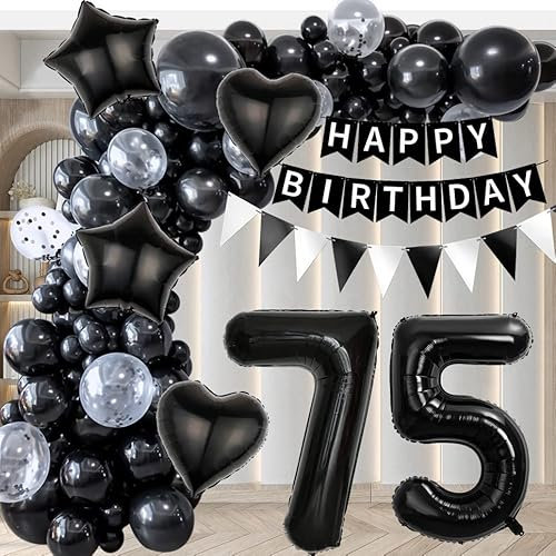 Ballon Girlande 75 Geburtstag Deko 75 Geburtstag Frauen Mann, Geburtstagsdeko 75 Luftballons Girlande Schwarz Ballon Deko 75 Birthday Girlande, Deko 75. Geburtstag Frau 75. Geburtstag Deko Männer
