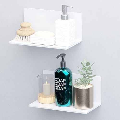 Toski Wandregal Weiß Ohne Bohren, Selbstklebende Regale Groß für Wände 20cm Breit, Regal Ohne zu Bohren 2er-Set, Acryl Schwebend Regal für Badezimmer/Wohnzimmer/Schlafzimmer/Küche/Büro