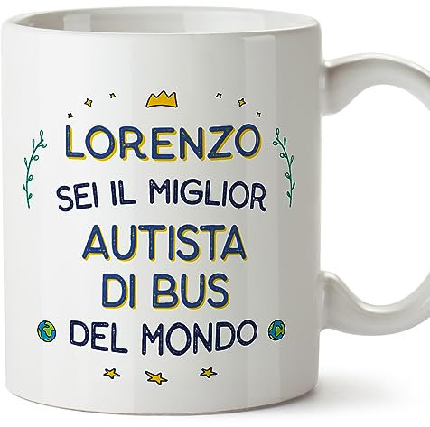Mugffins Tazza Personalizzata in ceramica per AUTISTA DI BUS uomo 11 oz / 350 ml - In italiano - Migliore del Mondo - Idea regalo per compleanno, anniversario, natale, laurea