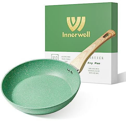 Innerwell Non-Stick Frying Pan 24 cm, Induction Frying Pans, Professional Non-Stick Granite Coating, Ceramic Tortilla Frying Pan, PFOA-Free, Non-Toxic, Oven-Safe, Dishwasher-Safe, Green