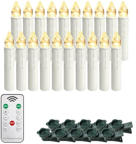 Froadp 10 Stück Mini Weihnachtsbaumkerzen Kabellose mit Timer, Fernbedienung & Clips Warmweiß LED Kerzen Satz Christbaumkerzen Dimmbar Baumkerzen Dekoration für Weihnachten (ohne AA Batterie)