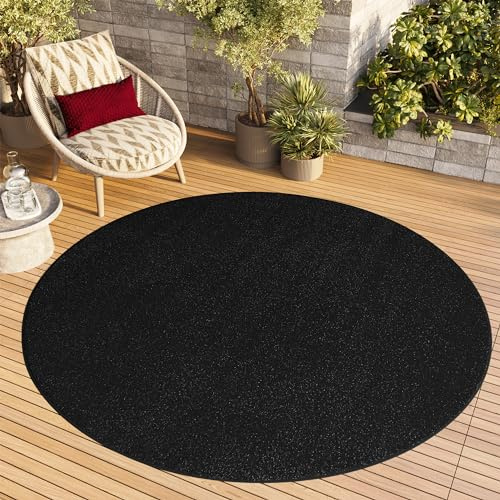 TAPISO Mono Teppich Rund Outdoor Schwarz 160 x 160 cm | 100% Polypropylen, 6 mm Florhöhe, gewebt