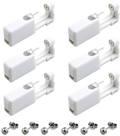 EIHI 6 Pièces Perceur d'oreille, Kit Percage Oreille, Kit De Pistolet De Perçage De Nez Stérile Jetable De Sécurité Outil Auto-Perçant Indolore avec des Goujons d'oreille Kit De Piercing Asepsie
