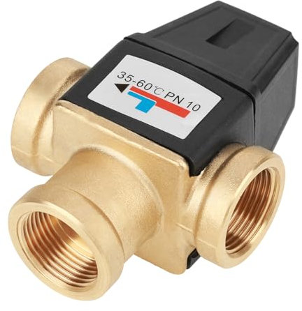 Thermostatisches Mischventil, 3-Wege-Thermostatmischer mit G-Stecker, 3/4 Zoll, 35-60 ℃ Thermostatmischer für Solarwarmwasserbereiter (Innengewinde)