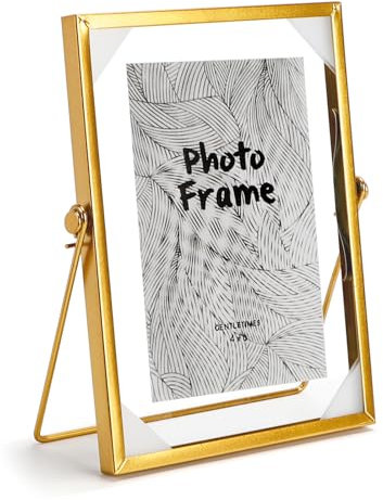 SWAWIS 1x Cadre Photo en Verre Vertical, 15 * 20cm Cadre en Métal Rétro Doré, pour Décoration Bureau DIY Pictures Cadeau, Rotation de L'angle 40°