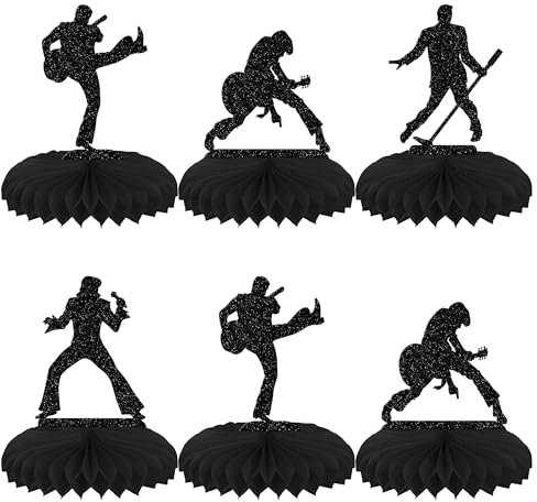 Tischaufsätze mit Wabenmuster, Rockband-Design, schwarz, glitzernd, Rock-Pop-Musik-Thema, Waben-Mittelstücke für Musik, Konzert, Jungen, Mädchen, Geburtstagsparty, Tischdekoration, 8 Stück