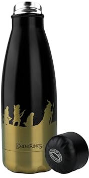 Cinereplicas Seigneur des Anneaux - Gourde Communauté de l'Anneau 500ml Acier Inoxidable - Licence Officielle (Or & Noir)