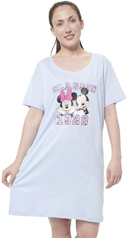 Disney Minnie Mouse Nachthemd für Damen - Schlafshirt Pyjama Kurzarm Oberteil Blau