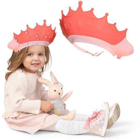 Gorro de ducha para niños, ayuda para lavar el cabello para niños, corona ajustable, lavado de pelo, protección infantil para bebés de 1 a 9 años, lavado sin preocupaciones (rosa)