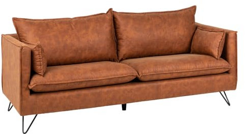 Riess Ambiente Retro 3er Sofa Rocco - 194cm - antik braun schwarz - 3-Sitzer mit Hairpin-Füßen Federkern-Polsterung Couch Rundum-Bezug inklusive Kissen