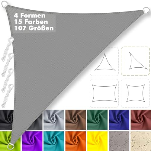 Sonnensegel Dreieckig Rechtwinklig 3x4x5m Wasserdicht im Viele Größe und Farben, PES Polyester, Sonnenschutz 95% UV Schutz, Reißfest Wetterfest für Terrasse Garten Balkon- Hellgrau
