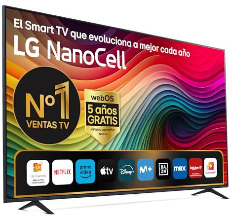 LG 75NANO81T6A 75, 4K NANOCELL, Smart TV, HDR10, WebOS24, Serie 81, Procesador Potente e Inteligente, Dolby Digital Plus, Gaming, Alexa/Google Assistant, Negro
