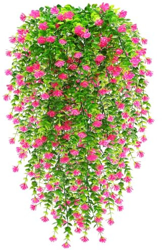 Yueshop 4PCS Artificial Hanging Flowers, UV-Resistant Artificial Hanging Plants Flowers Bouquet Outdoor Indoor Fake Hanging Plant Artificial Flowers for Home Garden Wedding Decor (Pink)