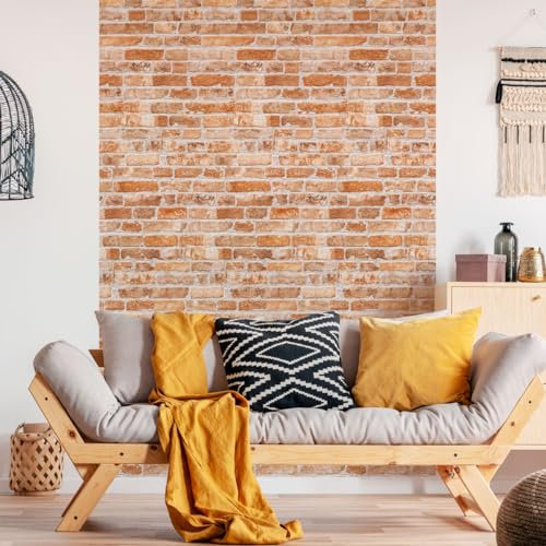 Ambiance Sticker Papier Peint Intissé Pré-encollé Rouleau Wallpaper Briques Oranges Adhésif Décorative - 1 Roulle de H300 x L60 cm