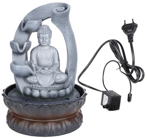 Buddha-Wasserbrunnen, Einzigartige Harz-Buddha-Tischbrunnen-Dekoration mit LED-Licht für das Heimbüro, Tischdekoration – Tischdekoration und Heimbüro-Dekoration (EU-Stecker
