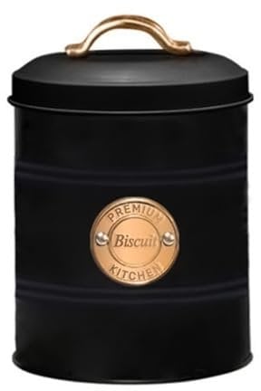 SAFRI Kitchen Canister Set with Lid, Storage Containers Organiser for Home and Office, Black (biscuit tin)