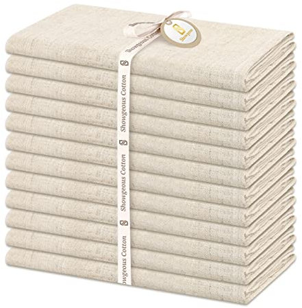 Showgeous 12 Stück Leinen Baumwoll Servietten 40x40cm Dinner Stoffservietten Baumwolle Leinen Mischgewebe Servietten Waschbar Wiederverwendbar Leinen Flachs Servietten für Hochzeit Dinner Party(Beige)