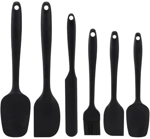 6 Pcs Silicone Spatulas for Cooking, Black Silicone Spatula Set, Cake Spatula Suitable for Baking Enthusiasts and Chefs, Essential Kitchen Utensils for Baking, Cooking, Mixing