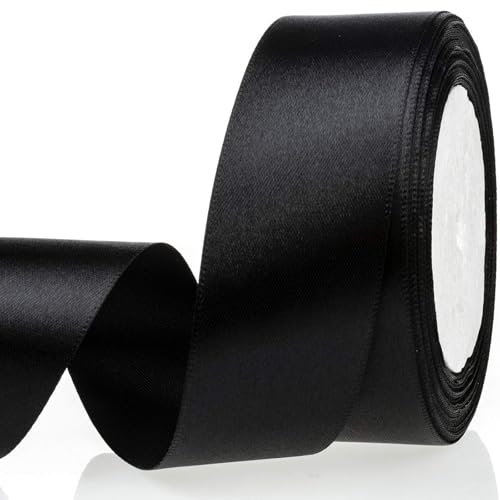 4cm Schwarz Satinband, Satin Dekoband Präsent Geschenkband Breit Ribbon für Kleid Hochzeit, Taufe und Geburtstag Geschenke,Satin Dekoband, Deko Band Geschenkverpackung, 22.8M…