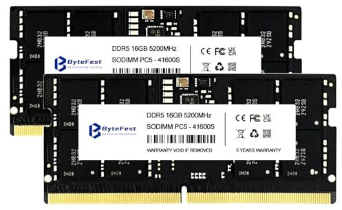ByteFest RAM DDR5 32GB (2x16GB) 5200MHz PC5-41600 CL42 1.1V SODIMM 262-Pin Laptop/Notebook RAM Moduli di memoria