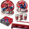 81 Pcs Party Decorations, Spider Party Supplies Tableware Set Birthday Decorations Included Party Plates Cups and Napkins Table Cloth Banner for 20 Guests Boys Girls Chrildren