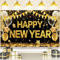 DazzJoy Silvester Deko 2025 Happy New Year Banner, 180x110cm Neujahrs Foto Hintergrund, Frohes Neues Jahr, Discokugel für Party Set