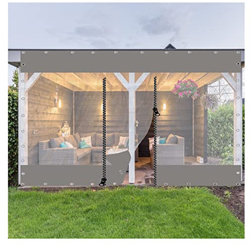 Tende pieghevoli grigie impermeabili per esterni, per veranda, gazebo, pergola, dimensioni e colore personalizzabili, chiusura con cerniera, tende da patio trasparenti 4,8 x 2,5 m