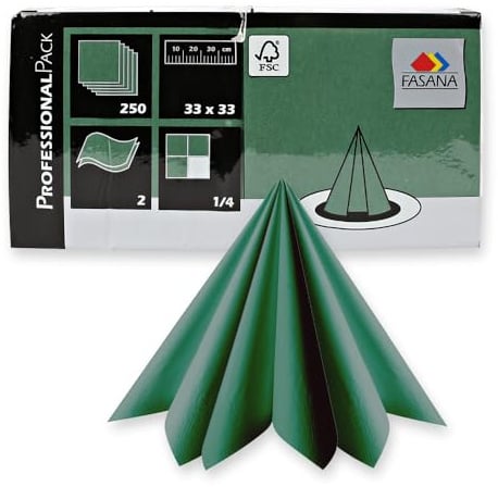 1500 Stück Hygostar Servietten Classic 33 x 33 cm | 2-lagig, FSC®-zertifiziert, grün, L: 33cm, B: 33cm, Servietten aus Zellulose, Stoffservietten,