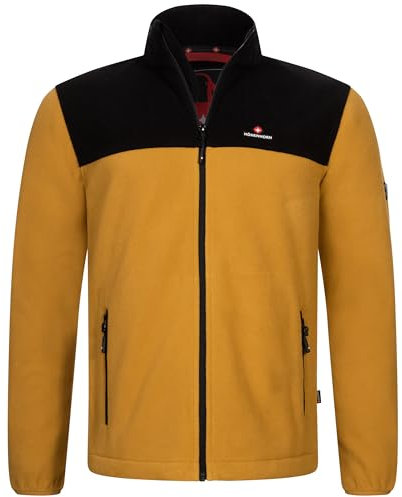 Höhenhorn Badus - Giacca in pile da uomo in micropile Full Zip Troyer Outdoor Trekking, Giallo senape/Nero, XXL